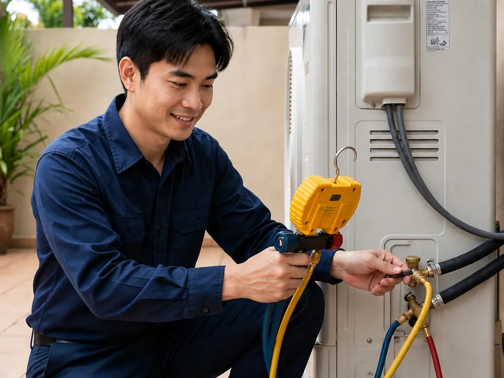 Aircond gas refill service for R22, R410A and R32 systems